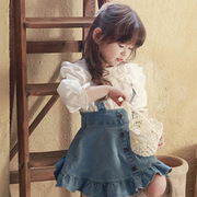 秋韩国儿童女孩洋气大翻领，衬衫纯棉t恤娃娃衫牛仔裙