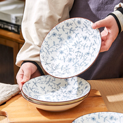 日式釉下彩餐具碗碟陶瓷盘子菜盘线唐草家用高级感餐盘菜碟子深盘