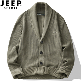 jeep吉普开衫毛衣男士，线衫秋冬款青果领毛线衣，休闲纯棉针织衫外套