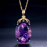 欧美奢华紫水晶项链吊坠满钻镶金色，伴钻水晶项链女挂件锁骨链