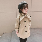 韩版女童风衣翻领，单排扣春装薄款儿童外套2024春秋装外贸童装