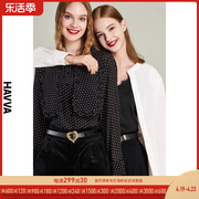 havva2024春季黑色，波点衬衫女设计感小众法式雪纺衬衣c3-0862