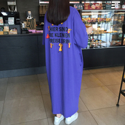 短袖女2024夏季韩国东大门卡通，宽松过膝大码蝙蝠袖长款套头t恤裙