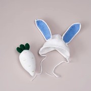 婴儿摄影帽子新生儿月子中心拍照毛线帽儿童针织大耳朵兔萝卜套装