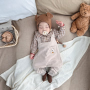 男童新生儿2023秋季套装婴幼儿宝宝格子衬衫背带裤两件套儿童秋装