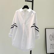 黑白条纹白色衬衫女2024夏季韩版BF风中长款衬衣宽松休闲外套