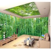 3d立体大自然墙纸客厅，绿色森林壁纸卧室，电视背景墙壁画5d树林风景