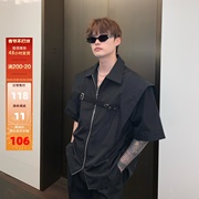 cuibuju 假两件垫肩衬衫男韩版解构拉链设计短袖衬衣夏季上衣外套