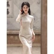 米色蕾丝旗袍改良版年轻款少女秋季新中式国风盘扣温柔气质连衣裙