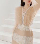 越南小众设计师女装2023春夏气质薄纱透视长袖上衣半裙套装女1227