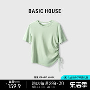 basichouse百家好纯色休闲t恤夏季不规则，设计气质短袖上衣