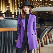 紫色西装风衣外套女秋冬2023时尚高级感修身中长款小西服上衣