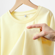 艾格鹅黄色圆领t恤春夏，女装2024年洋气，宽松纯棉短袖上衣休闲