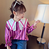 女童衬衫秋装2023洋气儿童长袖娃娃领衬衣小女孩韩版条纹上衣