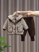 女童冬装套装婴幼儿童保暖加厚碎花冬季两件套女宝宝洋气时髦棉衣