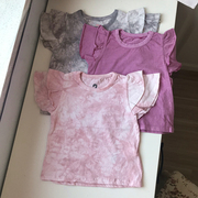 外贸澳洲原单中小女童纯棉，汗布圆领扎染做旧小飞袖短袖t恤2-10