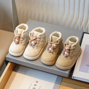 女童棉鞋2023冬季韩版儿童加绒加厚保暖雪地靴甜美可爱短靴