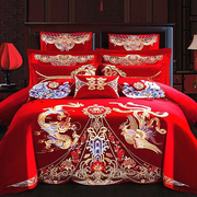库房婚庆四件套大红全棉刺绣结婚被套，六八十件套纯棉新婚房床上用