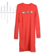 摩系列春秋冬橙红色刺绣针织毛衣长袖套头圆领连衣裙MA1643DRS05