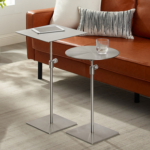 不锈钢升降边几小圆桌高脚茶几，移动沙发边桌，咖啡桌子简约金属角几