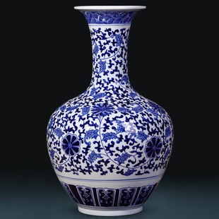 陶瓷青花瓷花瓶摆件客厅，插花大号仿古中式家居装饰瓶子
