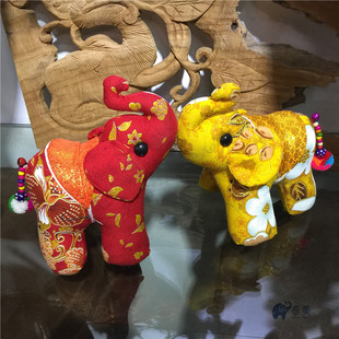 可爱大象布艺玩具泰国手工吉祥小象公仔桌面装饰礼物创意汽车摆件