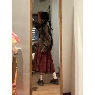 红色苏格兰格子裙秋冬中长款a字伞裙大码胖mm适合梨形身材的半裙