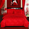 床上用品大红色结婚四件套，纯棉贡缎提花婚庆，床单被套床品