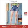 牛仔系列Goodland美地女装夏季经典珠钻链条蓝色短裤