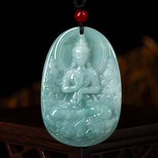 天然缅甸a货翡翠宝莲观音佛像，吊坠冰种玉菩萨，挂绳男女护身挂件潮
