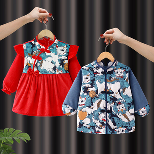 中国风儿童罩衣秋冬季洋气外穿宝宝吃饭围兜防水防脏男女童反穿衣