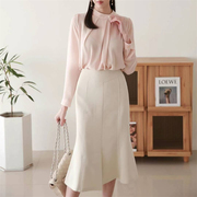 淑女珍珠领圆领纯色长袖衬衫垂感褶皱设计雪纺衫2024春季韩国
