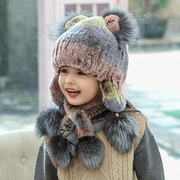 男童可爱毛球编织帽秋冬户外女孩加厚保暖獭兔毛冬天护耳皮草帽子