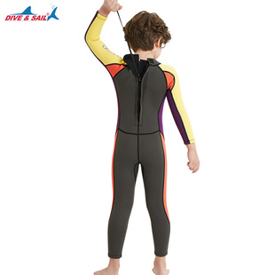 2.5mm儿童潜水服连身长袖，游泳j衣，保暖防晒浮潜温泉冲浪服