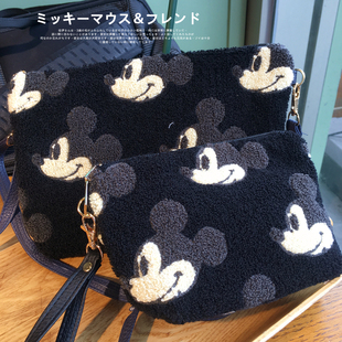 日本 可爱卡通米老鼠 维尼小熊头型刺绣女士手拿包 斜挎包袋