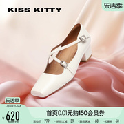 KISSKITTY2024年春夏芭蕾舞鞋中跟高跟鞋粗跟单鞋玛丽珍鞋