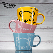 迪士尼马克杯 小熊维尼陶瓷杯子 创意大杯口卡通水杯带盖带勺