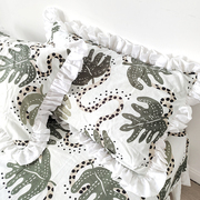 法式田园风花边棉麻床品清新绿色植物印花亚麻棉美式被套床单枕套