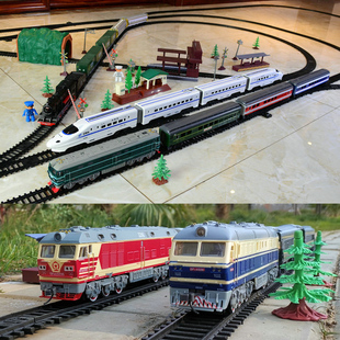 奋发轨道东风高铁蒸汽绿皮，儿童电动仿真小火车，模型套装男女孩玩具