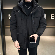 香港冬季男士连帽羽绒，外套中a长版潮流，加厚男装时尚休闲保暖