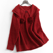 纯色半拉链翻领红色新年氛围感减龄甜美秋冬款长袖女针织毛衣M063