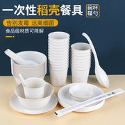 稻壳一次性碗筷家用筷子饭碗盘，杯套装食品餐具商用加厚野餐四件套