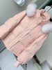 粉色羽绒棉服女2023冬装，大码短款宽松针织拼接连帽棉衣外套潮