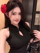 新中式国风盘扣黑色针织小背心女2024夏季修身百搭可外穿上衣