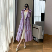 紫色羽绒服女2023年冬季韩版气质收腰中长款白鸭绒(白鸭绒)加厚外套女