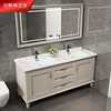 美式简约陶瓷一体双盆浴室柜，组合卫生间洗手洗脸池智能镜柜洗漱台