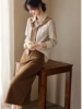 外贸品牌尾货女法式时尚设计感条纹针织披肩休闲长袖衬衫上衣