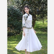 春夏改良旗袍上衣，中式汉服套装中国风文艺，复古二件套唐装茶服