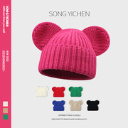 韩版可爱米奇老鼠头套冷帽秋冬季针织帽网红毛线帽男女大耳朵帽子