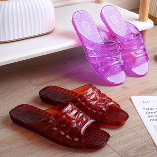 拖鞋浴室水晶果冻情侣塑料，防滑室内居家男女，妈妈平跟外穿柔软透明